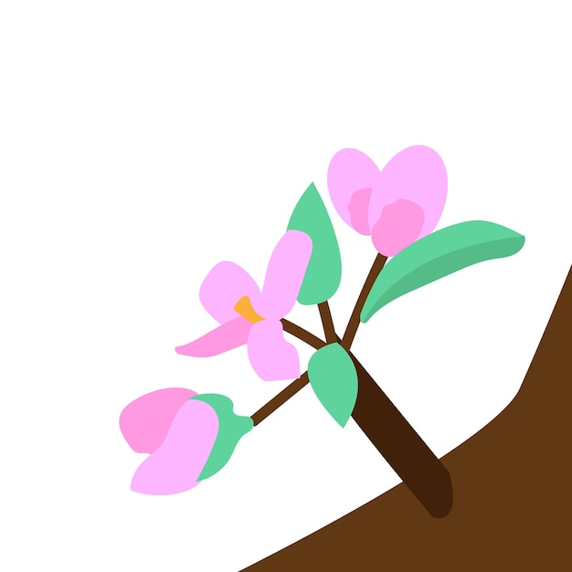 Vecteur un arbre de printemps en fleurs. boutons roses tendres sur une branche. illustration vectorielle de style plat.