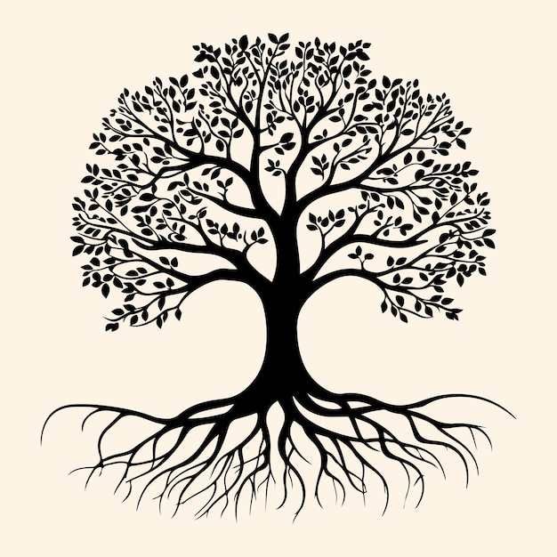 Arbre avec racines silhouette noire Différents types d'arbres avec icône de vecteur racine