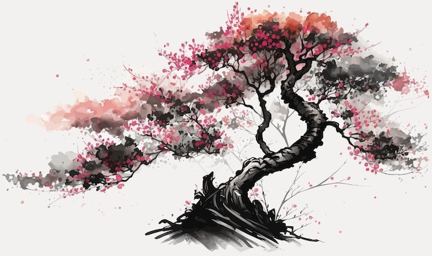 Vecteur arbre sakura belle impression minimaliste pour votre décor pour les félicitations de carte postale et l'affiche