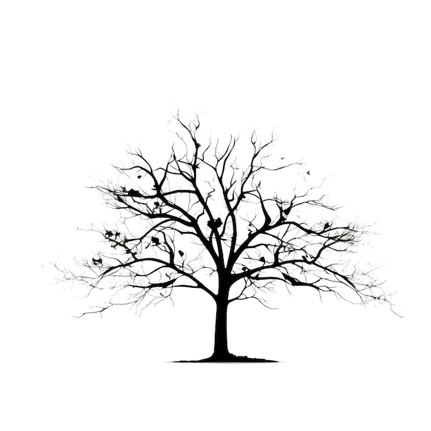 un arbre sans feuilles et un oiseau au milieu
