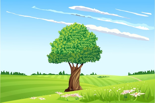 arbre vecteur avec de l'herbe et du ciel