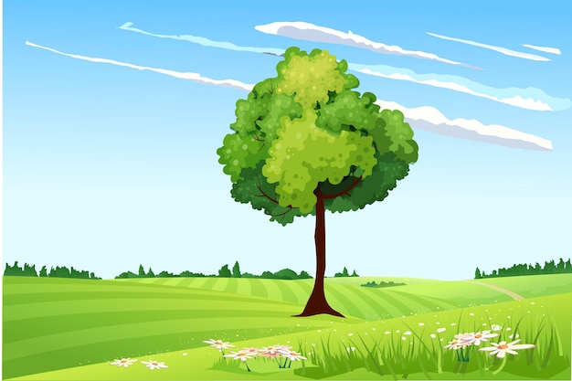 arbre vecteur avec de l'herbe et du ciel