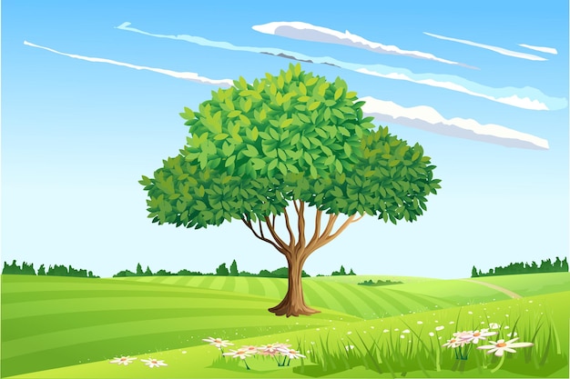 arbre vecteur avec de l'herbe et du ciel