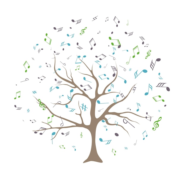 Vecteur arbre vectoriel avec des notes musicales