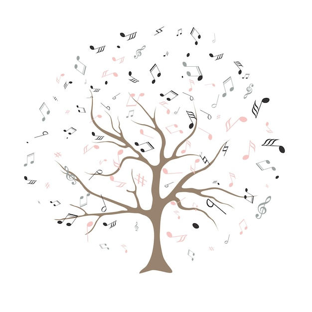 Vecteur arbre vectoriel avec des notes musicales