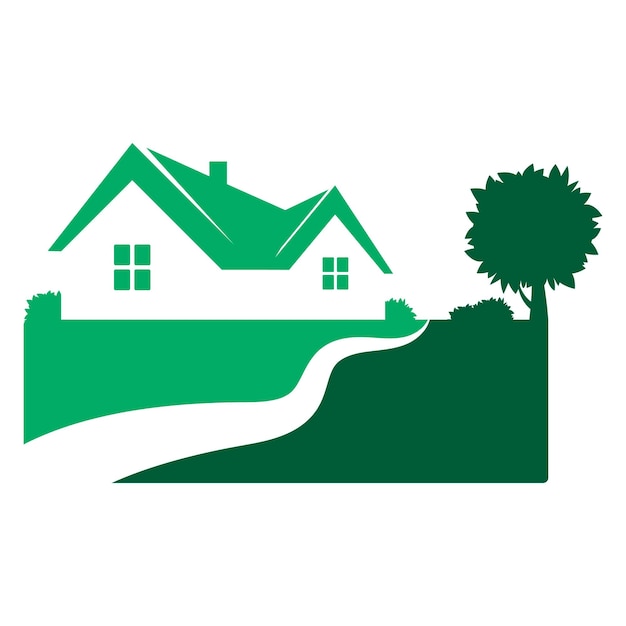 Arbre Vert De Bâtiment Résidentiel Et Symbole De Sentier Pour Le Logement