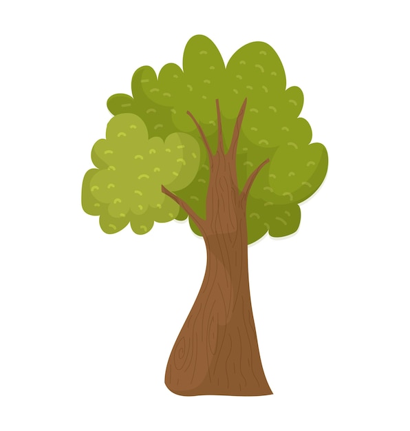 Arbre vert de style dessin animé avec un tronc brun épais et un feuillage luxuriant Illustration vectorielle isolée d'une forêt ou d'un arbre de parc