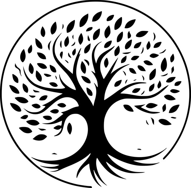 Vecteur l'arbre de la vie illustration vectorielle d'icône isolée en noir et blanc