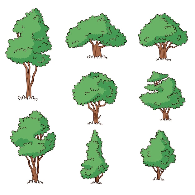 Vecteur des arbres constitués de simples dessins de dessins animés des plantes dans la forêt des illustrations de griffon