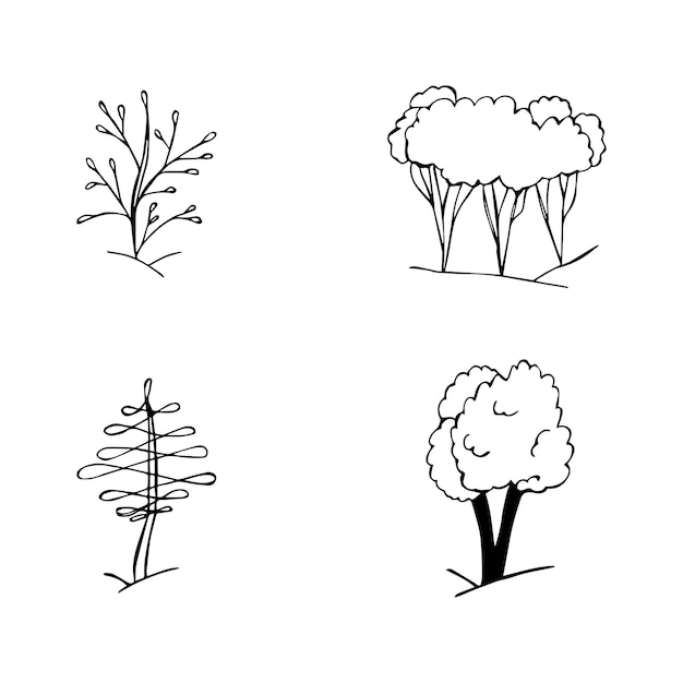 Vecteur arbres de croquis de doodle dessinés à la main