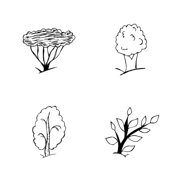 Arbres de croquis de doodle dessinés à la main