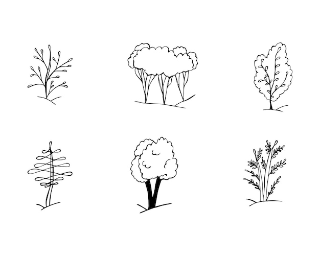 Arbres De Croquis De Doodle Dessinés à La Main