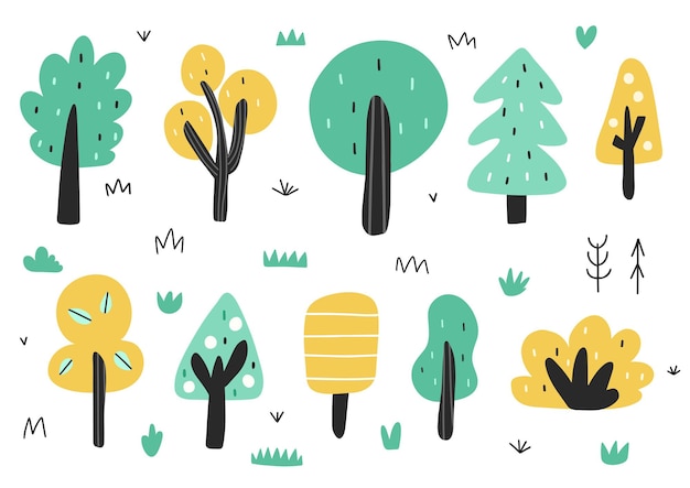 Arbres mignons dans la collection de style dessin animé