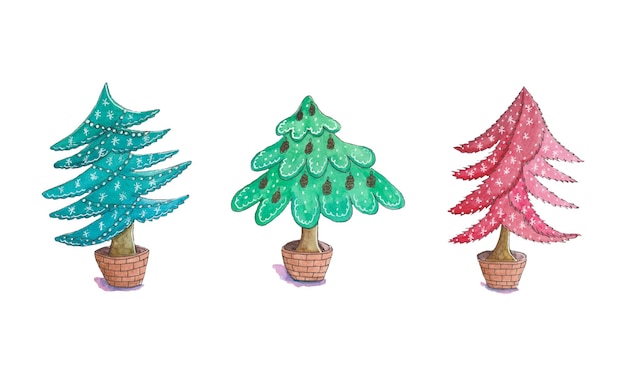 Arbres de noël aquarelles en pots