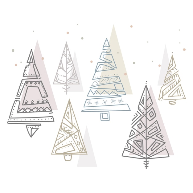 Arbres De Noël Dans Le Style Scandi Joyeux Noël Et Nouvel An Vacances Collection Folklorique Dessin Vectoriel