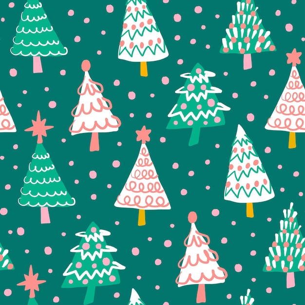 Arbres de Noël motif sans couture sur fond vert saison des fêtes hiver forêt amusant motif de répétition