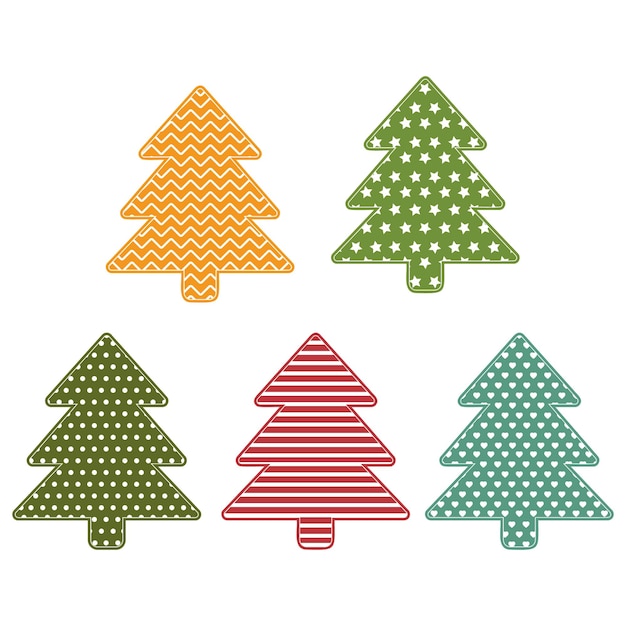 Arbres de Noël avec des ornements, fond d'illustration vectorielle de couleur blanc