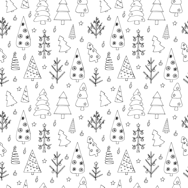 Arbres De Noël Sans Soudure Vector Illustration Dessin à La Main Doodles