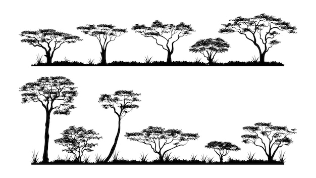 Vecteur arbres de savane africaine silhouette élément vectoriel individuel avec de l'herbe