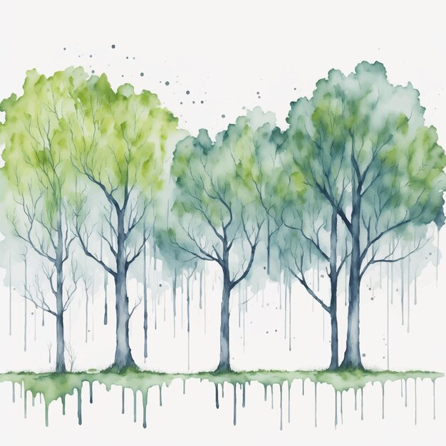 des arbres vert aquarelle sur un fond clair