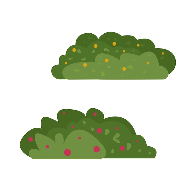 arbustes isolés vectoriels de style plat avec des baies