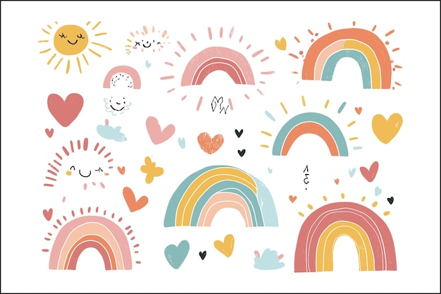 L'arc-en-ciel à l'aquarelle Clipart à l'arc- en-ciel Boho Éléments à l'eau Ensemble à l'arcs-en-plein Aquarelle c