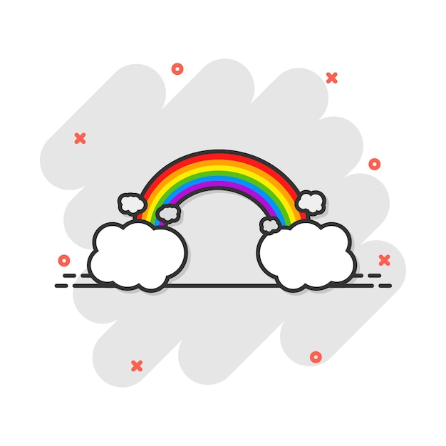 Arc-en-ciel de couleur dessin animé avec icône de nuages dans le style comique Pictogramme d'illustration météo Signe arc-en-ciel concept d'entreprise splash