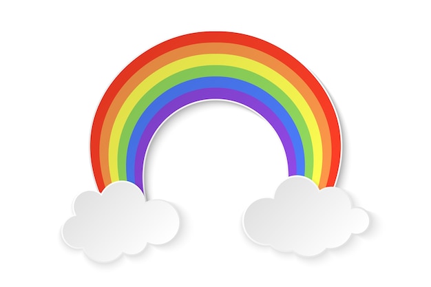 Arc-en-ciel De Couleur Avec Des Nuages Sur Fond Blanc, Illustration