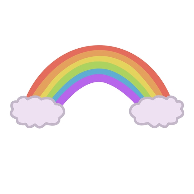 Arc-en-ciel dessiné à la main avec des nuages. Style plat. Clipart isolé.