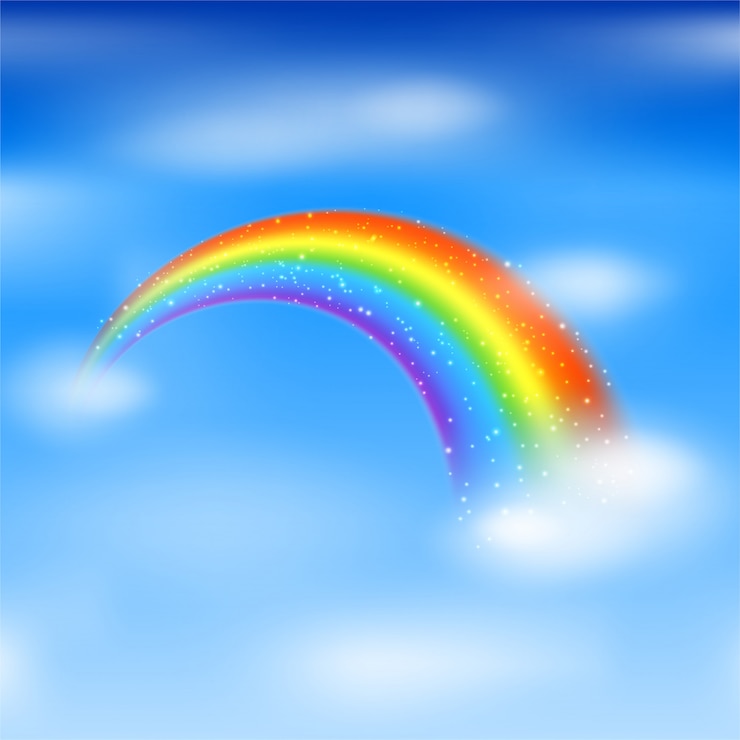Vecteur arc-en-ciel isolé sur fond de ciel bleu