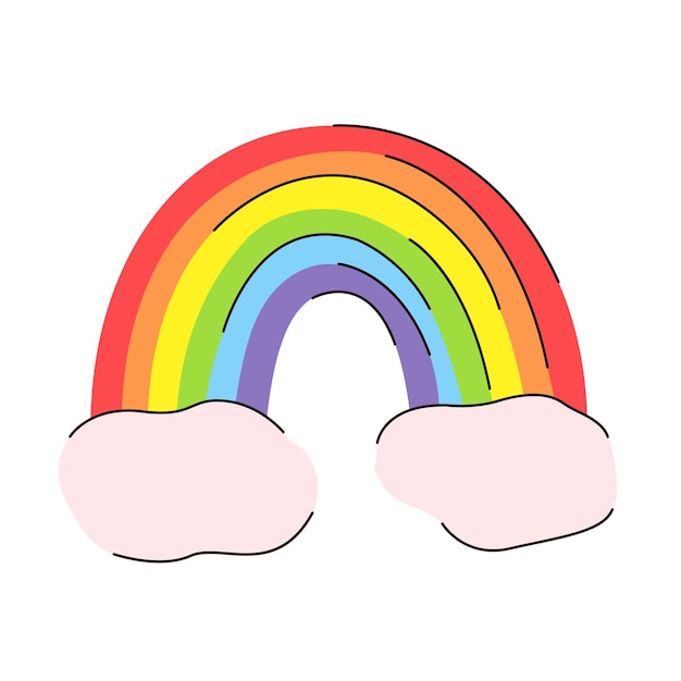 Arc-en-ciel LGBT avec nuages Illustration vectorielle isolée sur un doodle plat dessin animé fond blanc