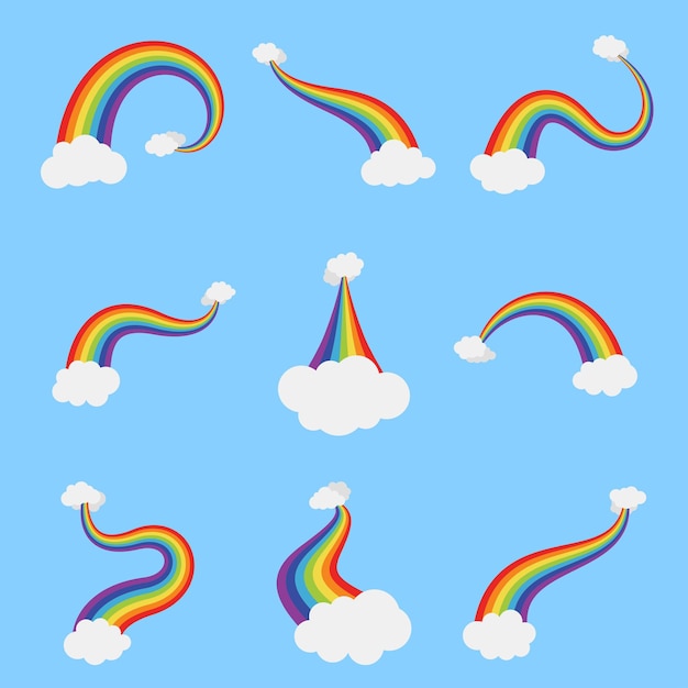 Arc-en-ciel avec nuage dans un style plat isolé