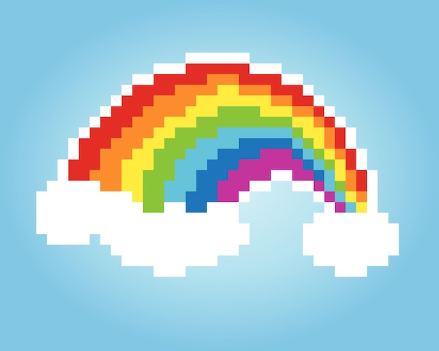 Arc-en-ciel De Pixels De 8 Bits Avec Des Nuages Pour Les Actifs Du Jeu Et Des Motifs De Point De Croix Dans Les Illustrations Vectorielles