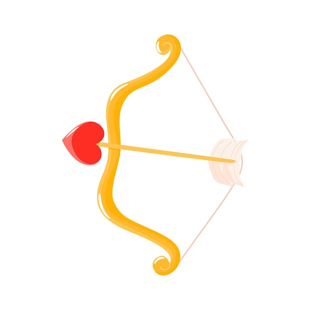 Vecteur un arc de cupidon lumineux avec une flèche dorée et un cœur pour la saint-valentin illustration de symbole d'amour de dessin animé