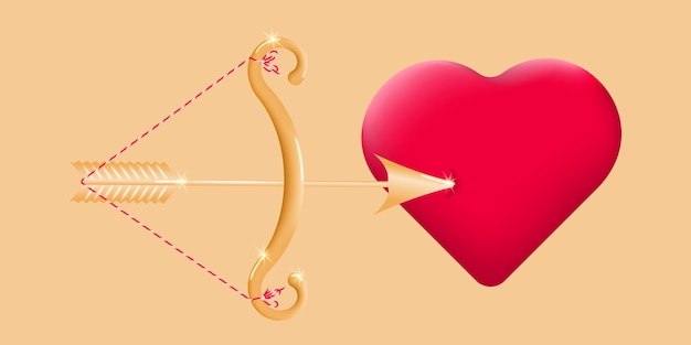 Arc D'or Et Flèche De Cupidon Avec Coeur. Symbole D'amour Romantique De La Saint-valentin.