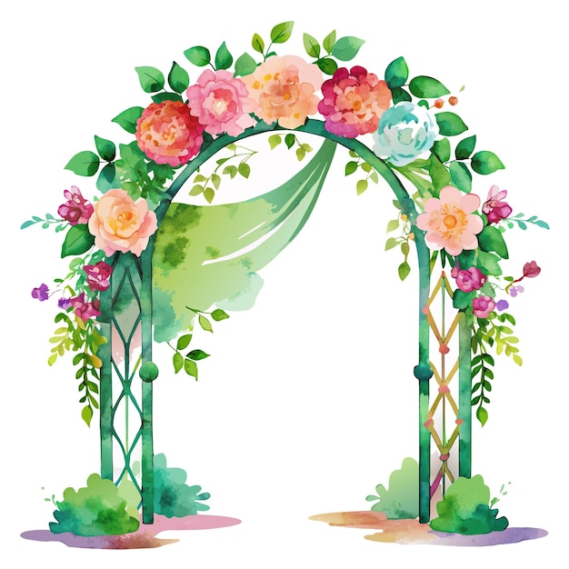 Vecteur une arche florale avec des fleurs et un panneau disant 