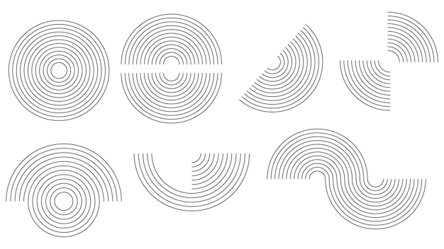 Arche géométrique linéaire et formes abstraites de cercle Set de conception de lignes contemporaines du milieu du siècle