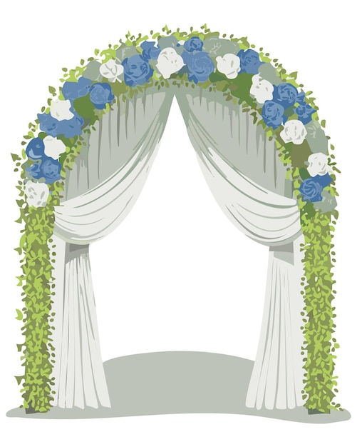 L'arche de mariage avec des décorations florales et des draps