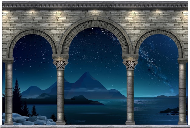 Arche en pierre antique classique la nuit bleue