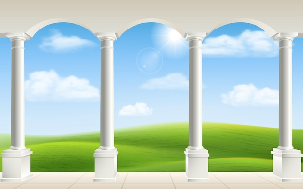 Arches et colonnes sur fond de paysage