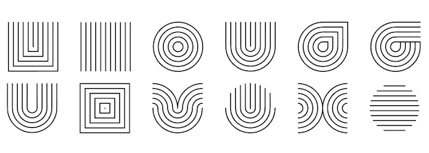 Arches géométriques et formes de lignes abstraites circulaires Collection de design moderne du milieu du siècle Vector