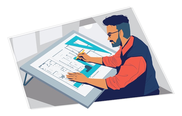 Architecte travaillant sur le concept de table à dessin