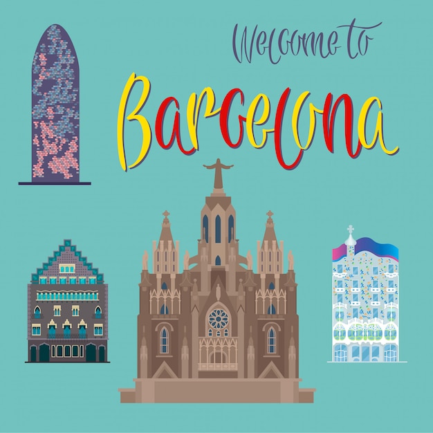 Vecteur architecture de barcelone. tourisme catalogne. bâtiments de barcelone. bienvenue à barcelone. illustration vectorielle