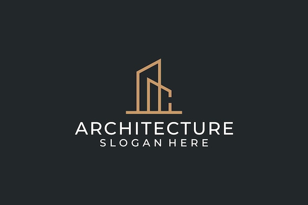 Architecture ligne art construction logo vecteur