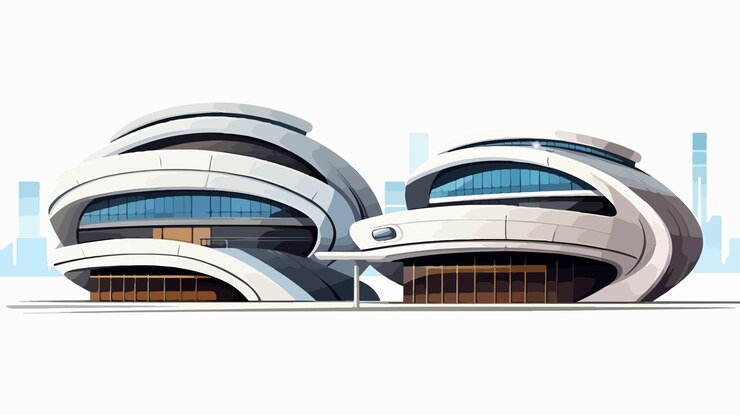 Vecteur architecture moderne deux bâtiments futuristes de conception unique