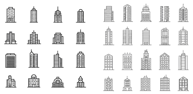 Architecture urbaine maisons à plusieurs étages et gratte-ciel pictogrammes linéaires