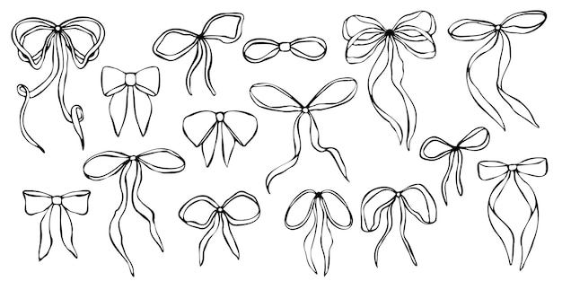 Des arcs vectoriels dessinés à la main avec diverses formes et styles de ruban minimalistes noirs linéaires à la mode