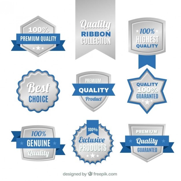 Vecteur argent badges de qualité