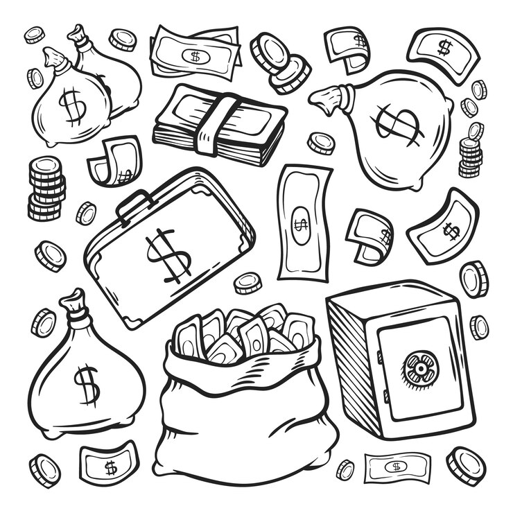 Vecteur argent doodle financier