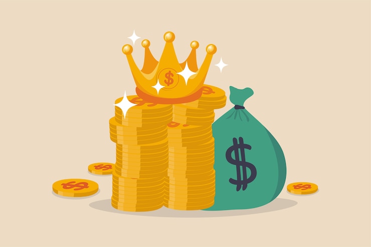 Vecteur l'argent est roi l'argent est le meilleur rapport qualité-prix en cas de crise ou l'investisseur prépare de l'argent pour acheter des actions